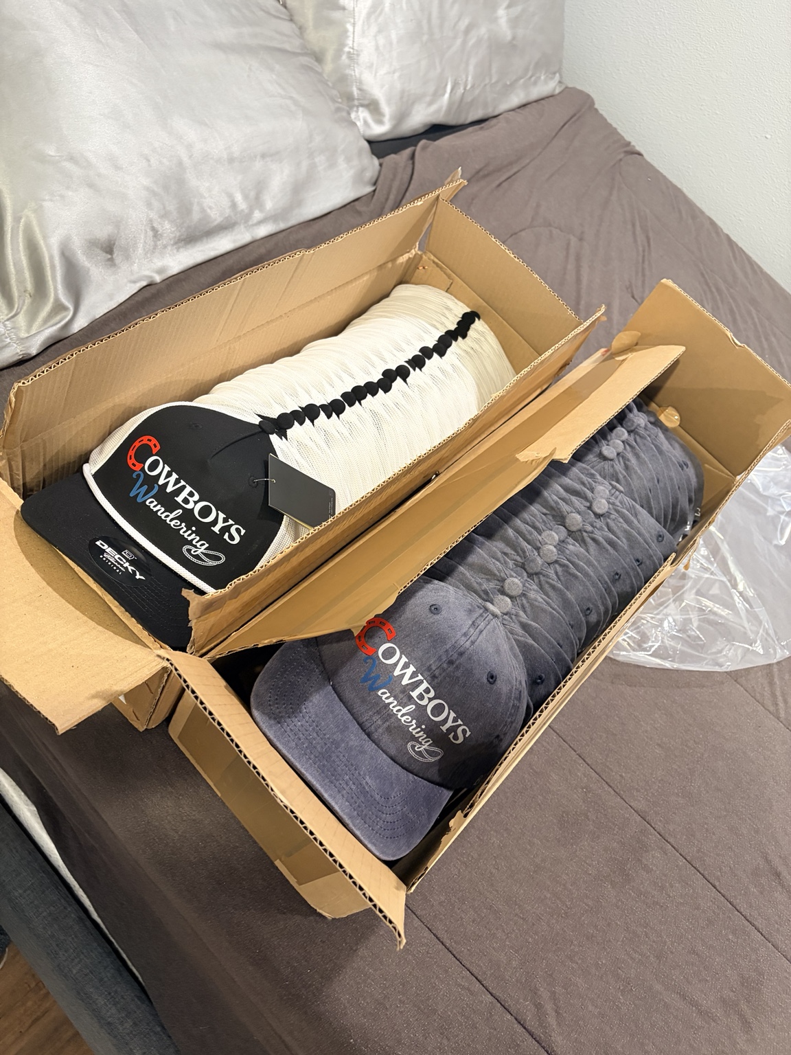 Custom hats packed for delivery