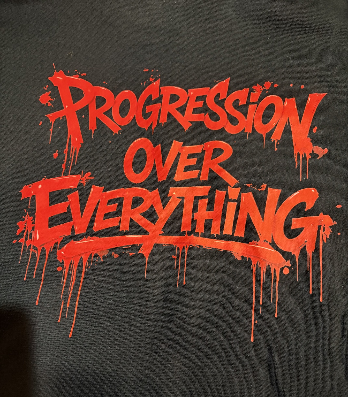 Progression Over Everything hoodie — Back print detail